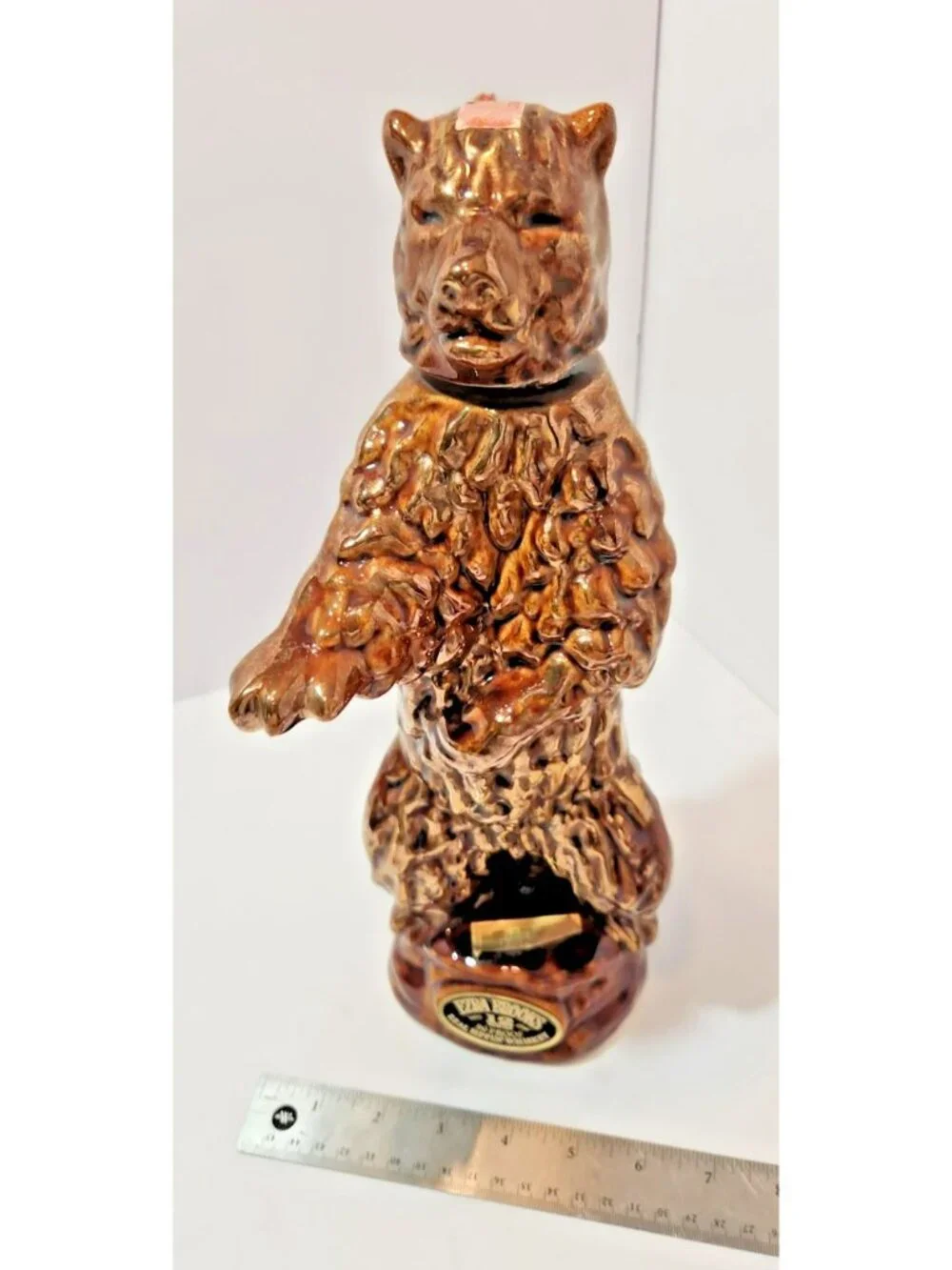 Vintage Ezra Brooks Standing Gold Bear Whiskey Decanter Figurine Empty 1968